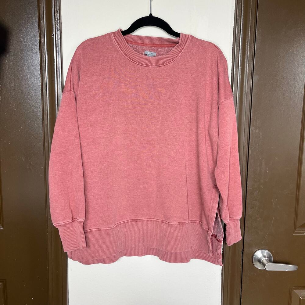 Aerie Red Oversized Hi-Low Sweatshirt XS French Terry Raw Edge Athleisure Casual